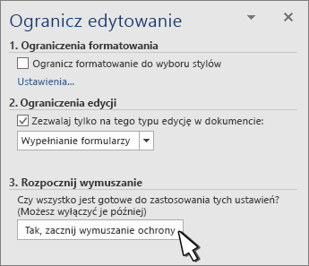 Panel Ogranicz edytowanie