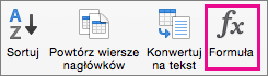 Wybranie pozycji Formuła na karcie Układ