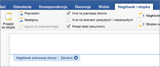 Pokazywany jest obszar nagłówka dokumentu