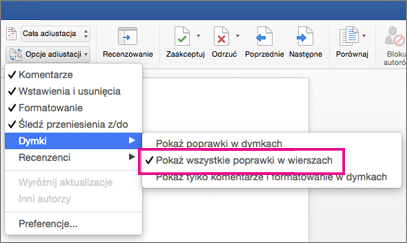 Wyróżniona pozycja Pokaż wszystkie poprawki w tekście