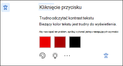 Ekran powiadomienia o problemie z ułatwieniami dostępu z możliwymi poprawkami.