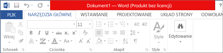 Produkt bez licencji na czerwonym pasku tytułu, wyłączonym interfejsie i banerze wiadomości