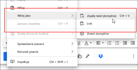 Menu kontekstowe rozszerzonego kopiowania i wklejania
