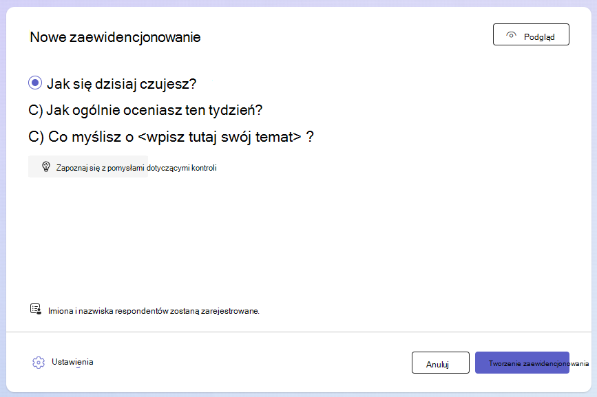 Screenhot okna dialogowego zaewidencjonowania.