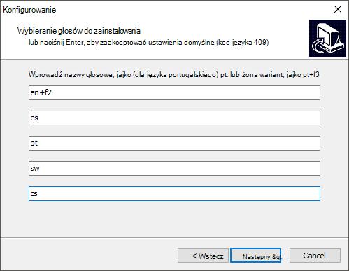 Okno dialogowe instalowania oprogramowania eSpeak