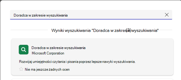 Zrzut ekranu przedstawiający trenera wyszukiwania.