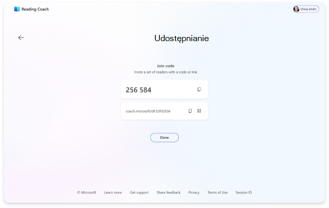 Prosta strona udostępniania z linkami do dołączenia i kodami do skopiowania