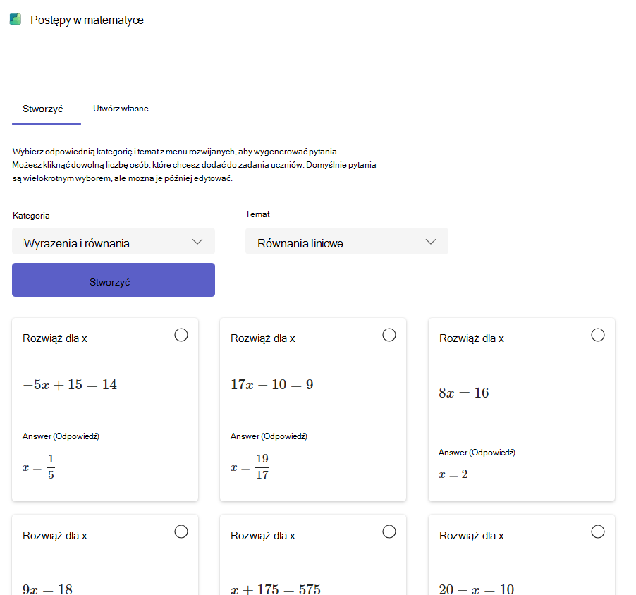 Zrzut ekranu przedstawiający postęp matematyczny.
