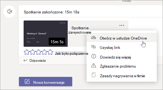 Opcje nagrywania spotkań w aplikacji Teams