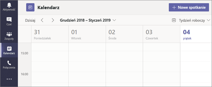 Wybierz Kalendarz, a następnie wybierz Nowe spotkanie.