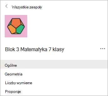 Kanały w zespole klasowym nauczycieli klasy 7.