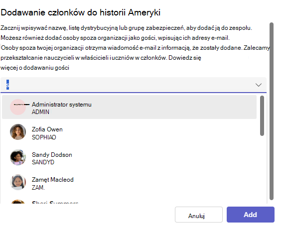 Lista uczniów