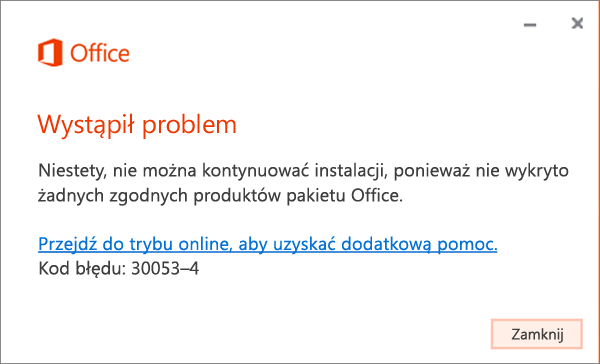 Wystąpił problem z komunikatem o błędzie 30053