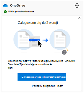 komunikat wyświetlany w Centrum aktywności usługi OneDrive