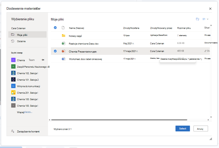 Za pomocą przycisku Dołącz dołącz dokument usługi OneDrive do Edytora przypisań brightspace.
