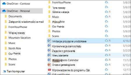 Zrzut ekranu przedstawiający folder OneDrive — Osobiste w Eksploratorze plików.
