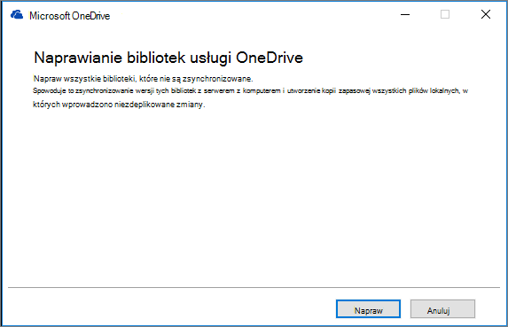 Okno dialogowe naprawy synchronizacji OD