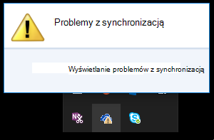 Początkowe okno dialogowe Problemy z synchronizacją po kliknięciu ikony chmury