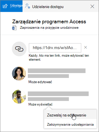 Zrzut ekranu przedstawiający sekcję Udostępnianie okienka Szczegóły dla pliku udostępnionego.