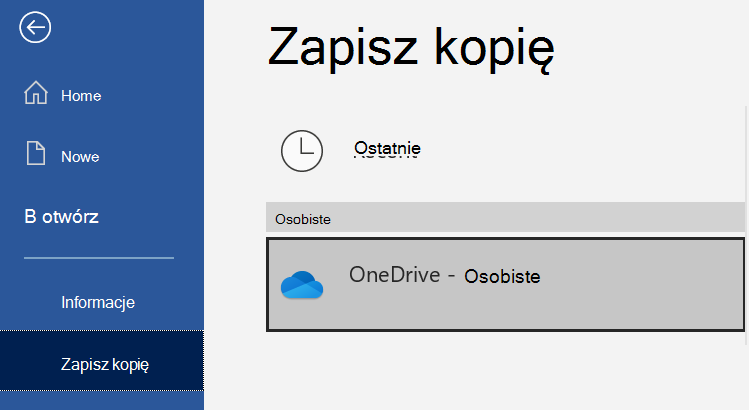 Lista lokalizacji na stronie Zapisywanie kopii dokumentu Word.