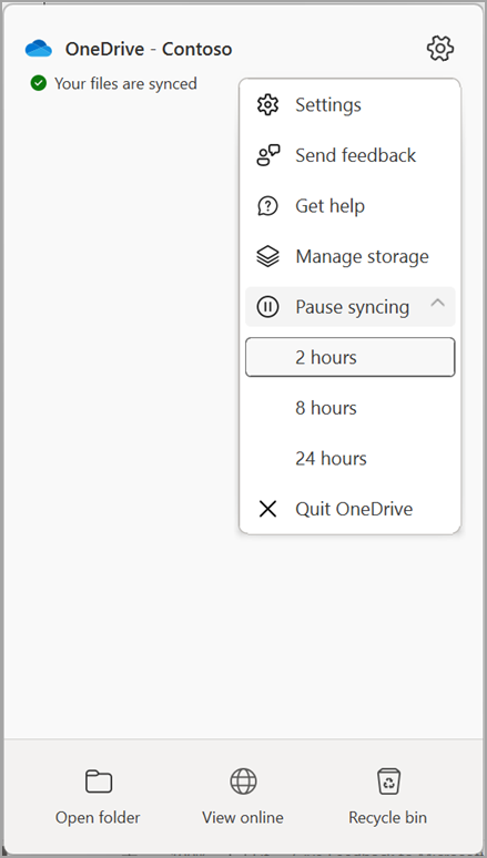 Ustawienia usługi OneDrive Wstrzymaj synchronizację