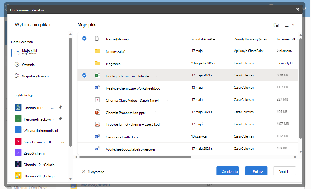 Linkuj lub osadź dokument usługi OneDrive w Edytorze tekstów sformatowanych Schoology.