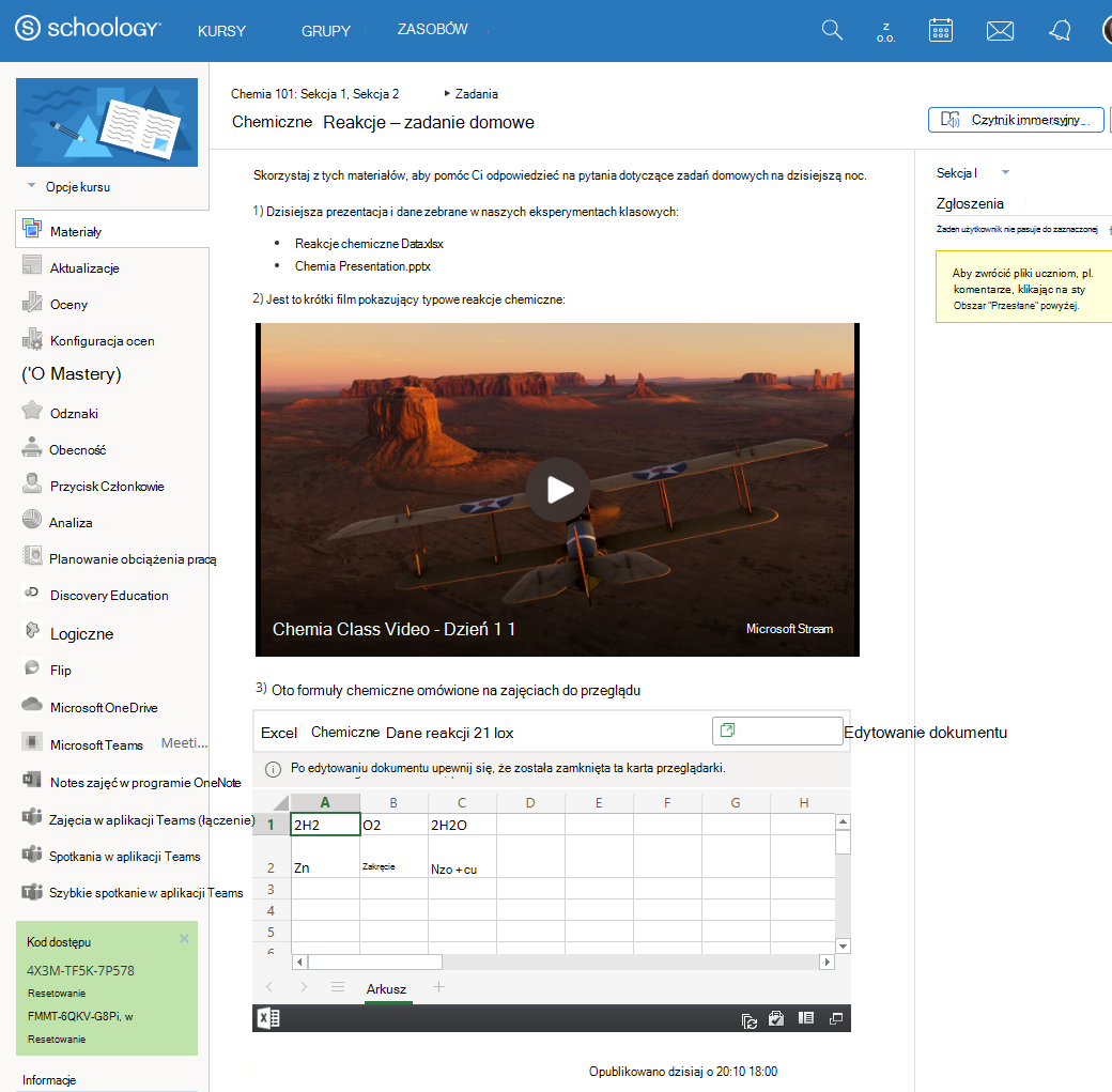 Łącz lub osadzaj dokumenty usługi OneDrive w Edytorze tekstów sformatowanych schoology i wyświetlaj ich podgląd.