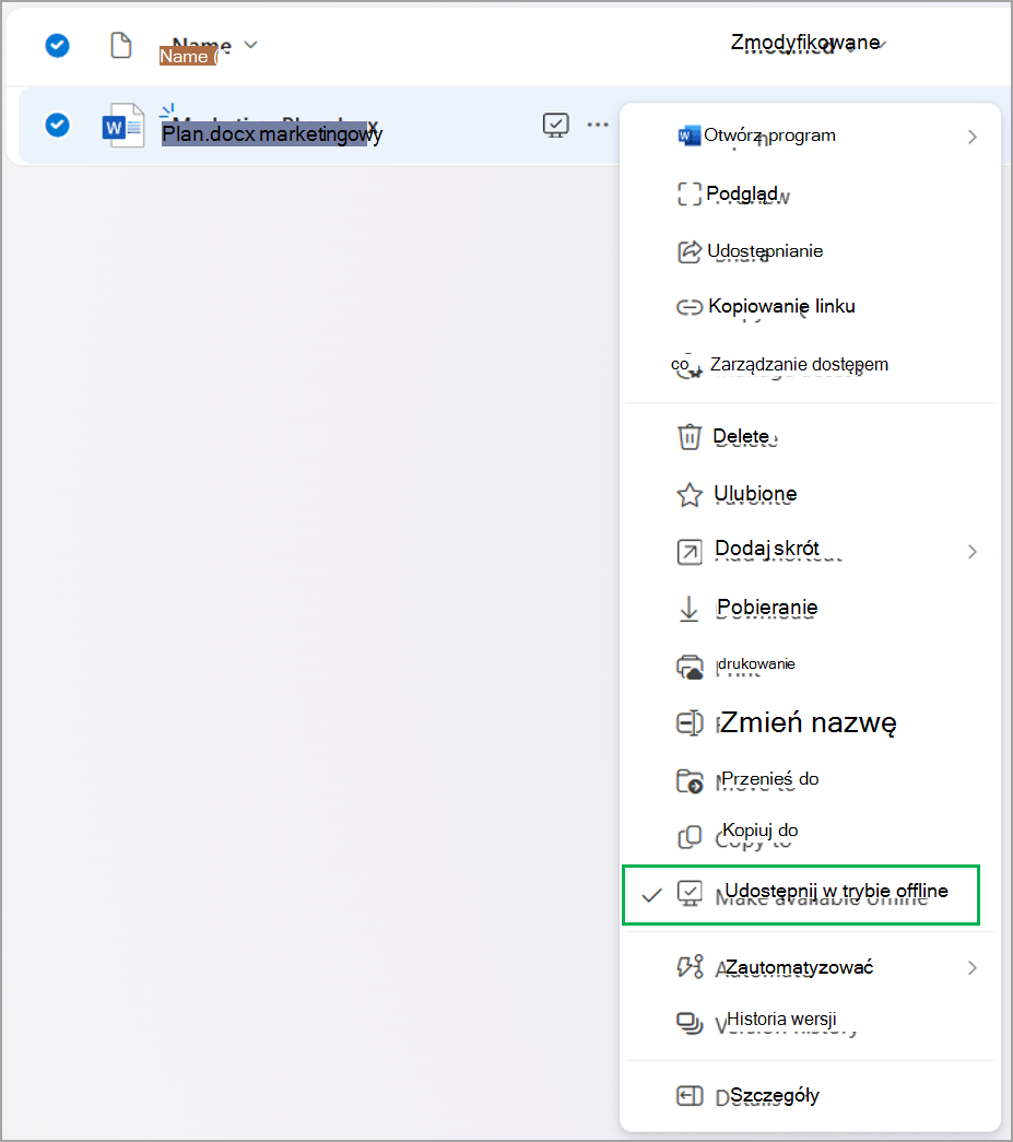 praca z eleven.pngzrzutu ekranu usługi OneDrive 