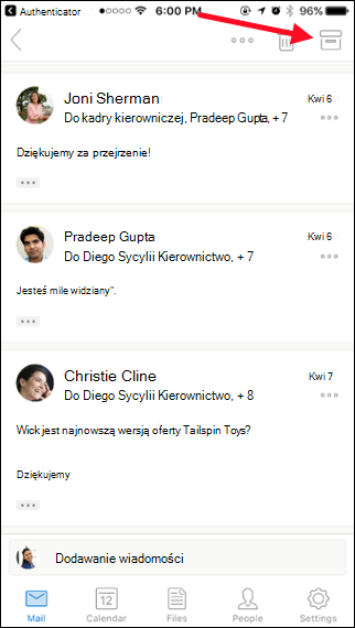 Możesz zarchiwizować wiadomość, naciskając przycisk Archiwizuj