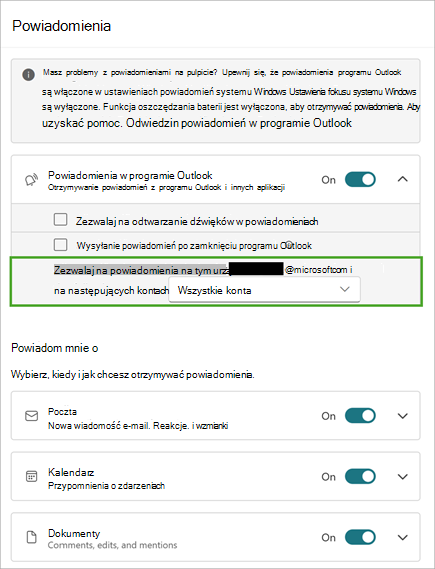 Wybierz pozycję Rozwiń, aby wyświetlić więcej opcji powiadomień