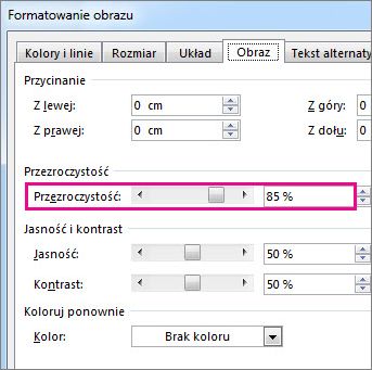 Zrzut ekranu przedstawiający okno dialogowe Formatowanie obrazu w programie Publisher