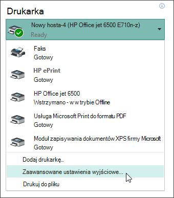 Wybieranie zaawansowanych ustawień wyjściowych