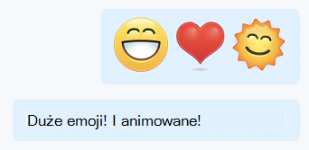 Duży animowany emoji w czatach programu Skype dla firm