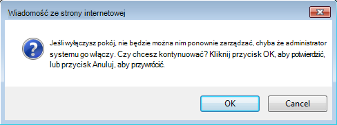 Zrzut ekranu: okno dialogowe z monitem o potwierdzenie wyłączenia pokoju rozmów
