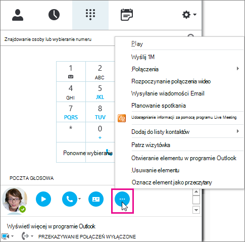 Poczta głosowa — więcej opcji.