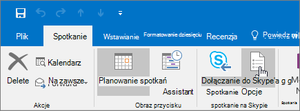 Przycisk Opcje spotkania programu Outlook