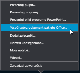 Opcja Współtworzenie w menu Prezentuj