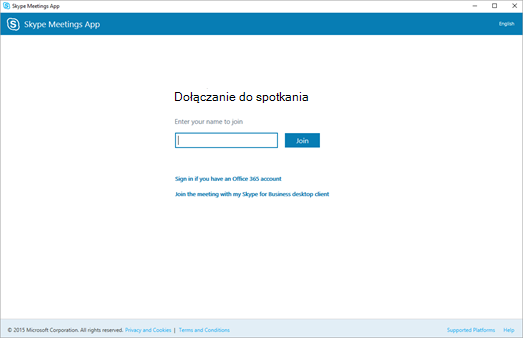 Ekran aplikacji Spotkania na Skypie