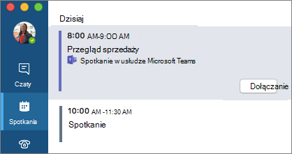 Spotkanie w aplikacji Teams na karcie Spotkania