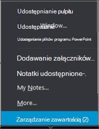 Menu Prezentuj z pokazaną opcją Zarządzaj zawartością