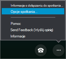 Menu Więcej opcji z wybraną pozycją Opcje spotkania