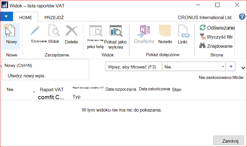 Zrzut ekranu przedstawiający okno Lista raportów VAT