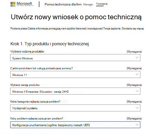 Tworzenie nowego żądania pomocy technicznej