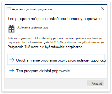 Wyskakujące okienko Asystenta zgodności programów po zamknięciu aplikacji