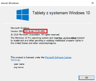Image of Windows 10 version dialog