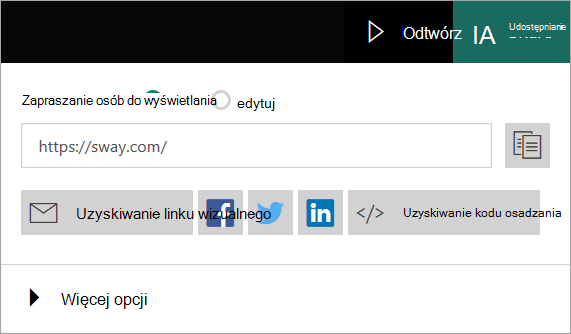 Menu aplikacji Sway na koncie Microsoft