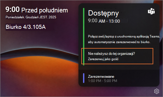 ekran koncentratora biurkowego przedstawiający stan Zarezerwowane zamiast nazwy, ponieważ jest to gość 