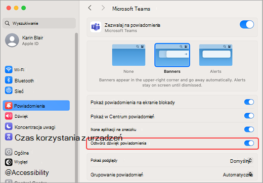 Ustawienie komputera Mac do odtwarzania dźwięków w aplikacji Teams