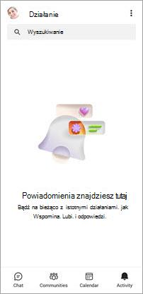 Zrzut ekranu przedstawiający ekran aktywność aplikacji Teams w wersji bezpłatnej dla urządzeń przenośnych