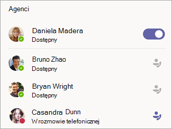 Lista agentów w prawym dolnym rogu